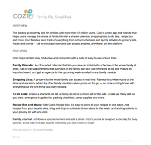 Cozi Press Kit