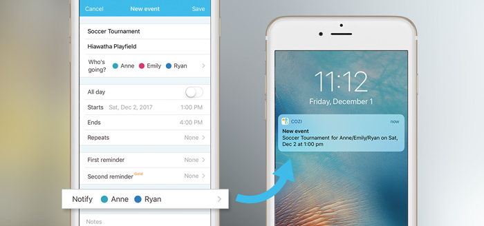 Event notifications from Cozi