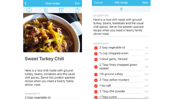 Edit recipes in app