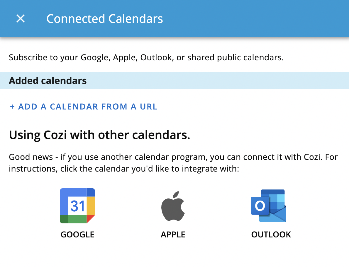 ConnectedCalendarsScreen Add ical URL