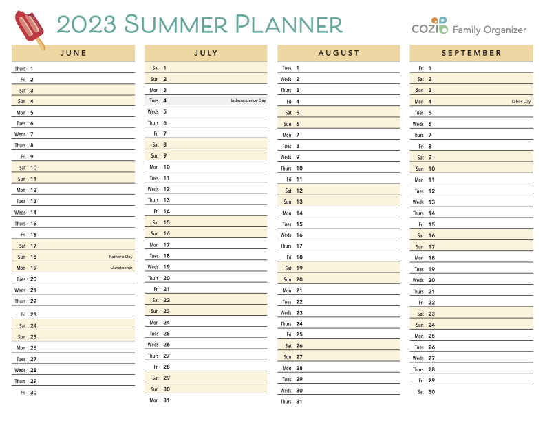 Organize Summer Planning With 2023 Planning Printables Cozi Family 