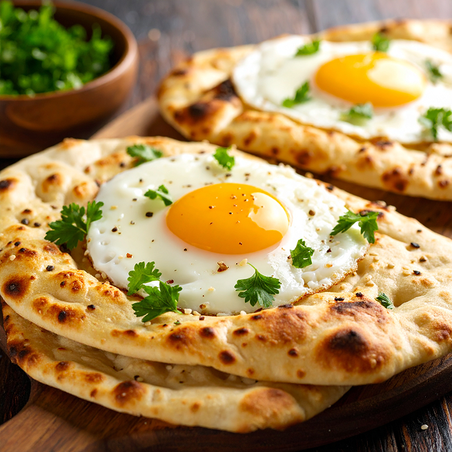 Firefly_naan bread with fried egg on top 564287